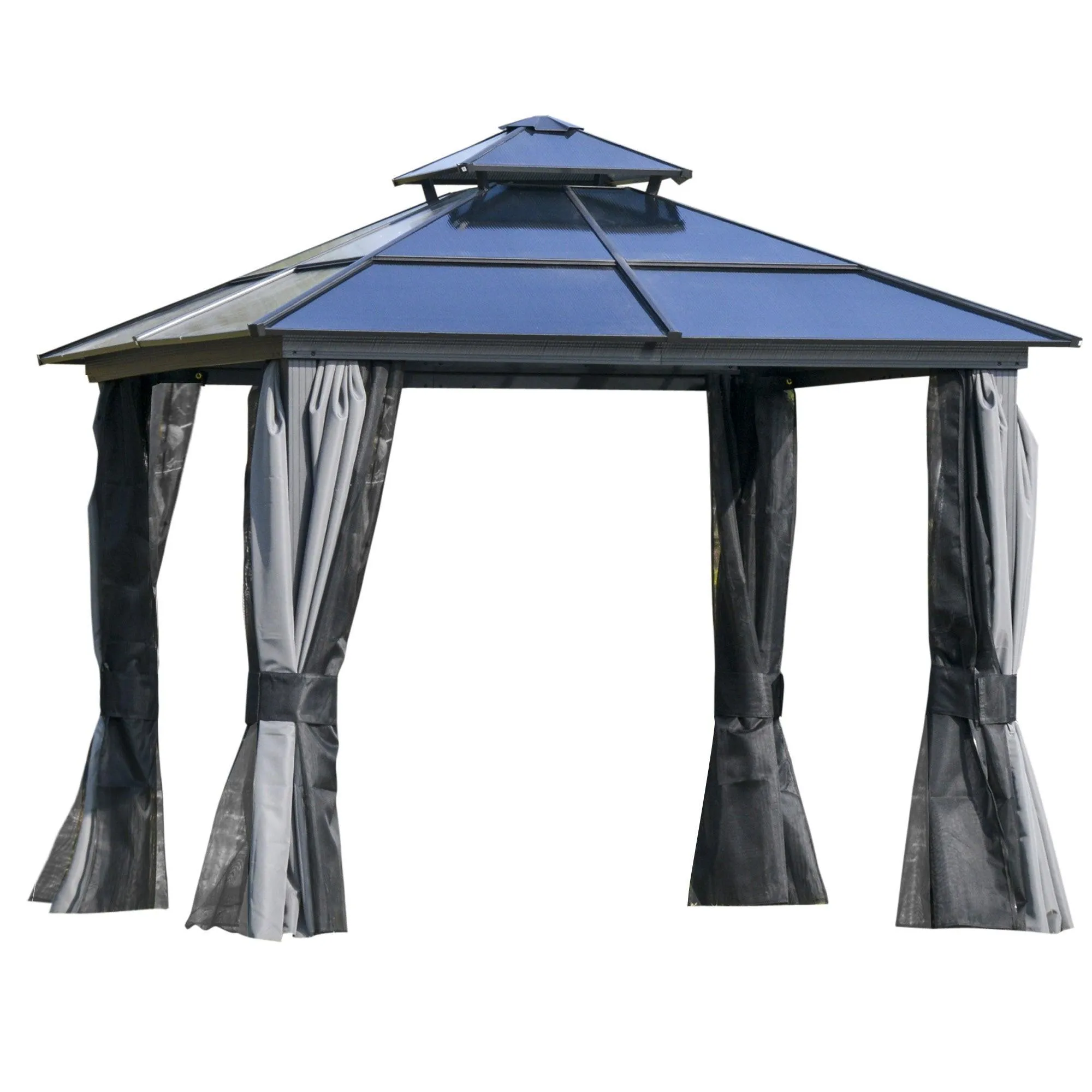 10' x 10' Hardtop Gazebo Canopy with Polycarbonate Double Roof, Aluminum Frame, Gray