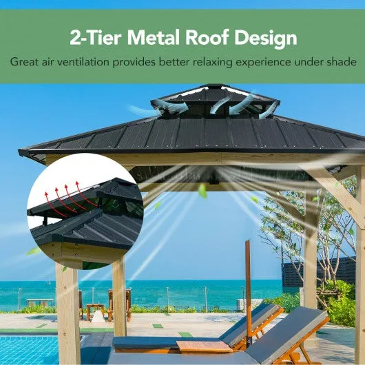 10' x 10' Patio Hardtop Gazebo with Double Steel Roof for Outdoor-Gray