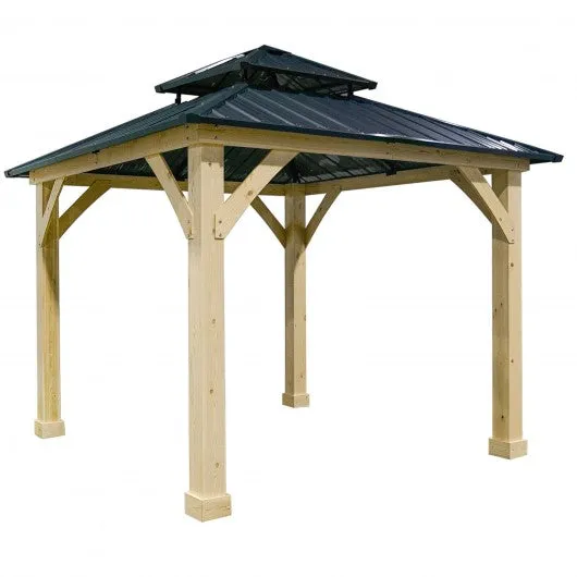 10' x 10' Patio Hardtop Gazebo with Double Steel Roof for Outdoor-Gray