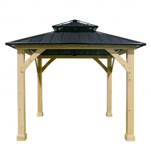 10' x 10' Patio Hardtop Gazebo with Double Steel Roof for Outdoor-Gray