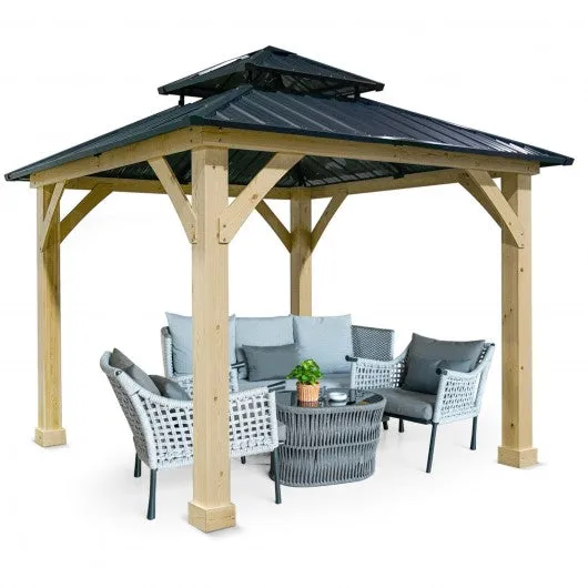 10' x 10' Patio Hardtop Gazebo with Double Steel Roof for Outdoor-Gray