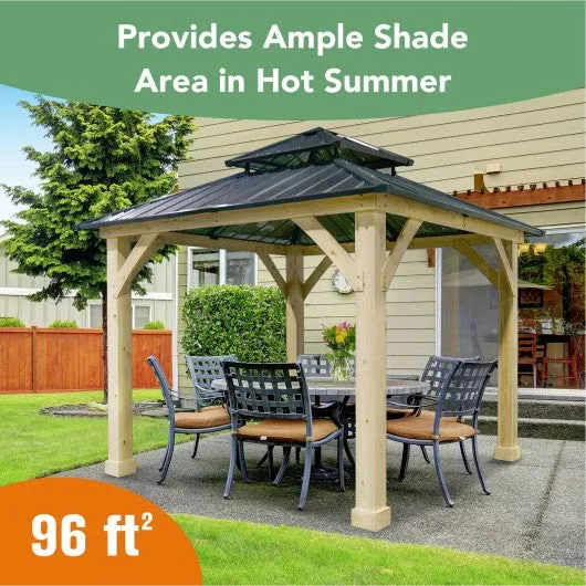 10' x 10' Patio Hardtop Gazebo with Double Steel Roof for Outdoor-Gray