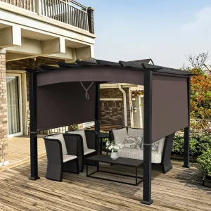 10 x 10ft Patio Pergola Gazebo with Retractable Canopy - Brown