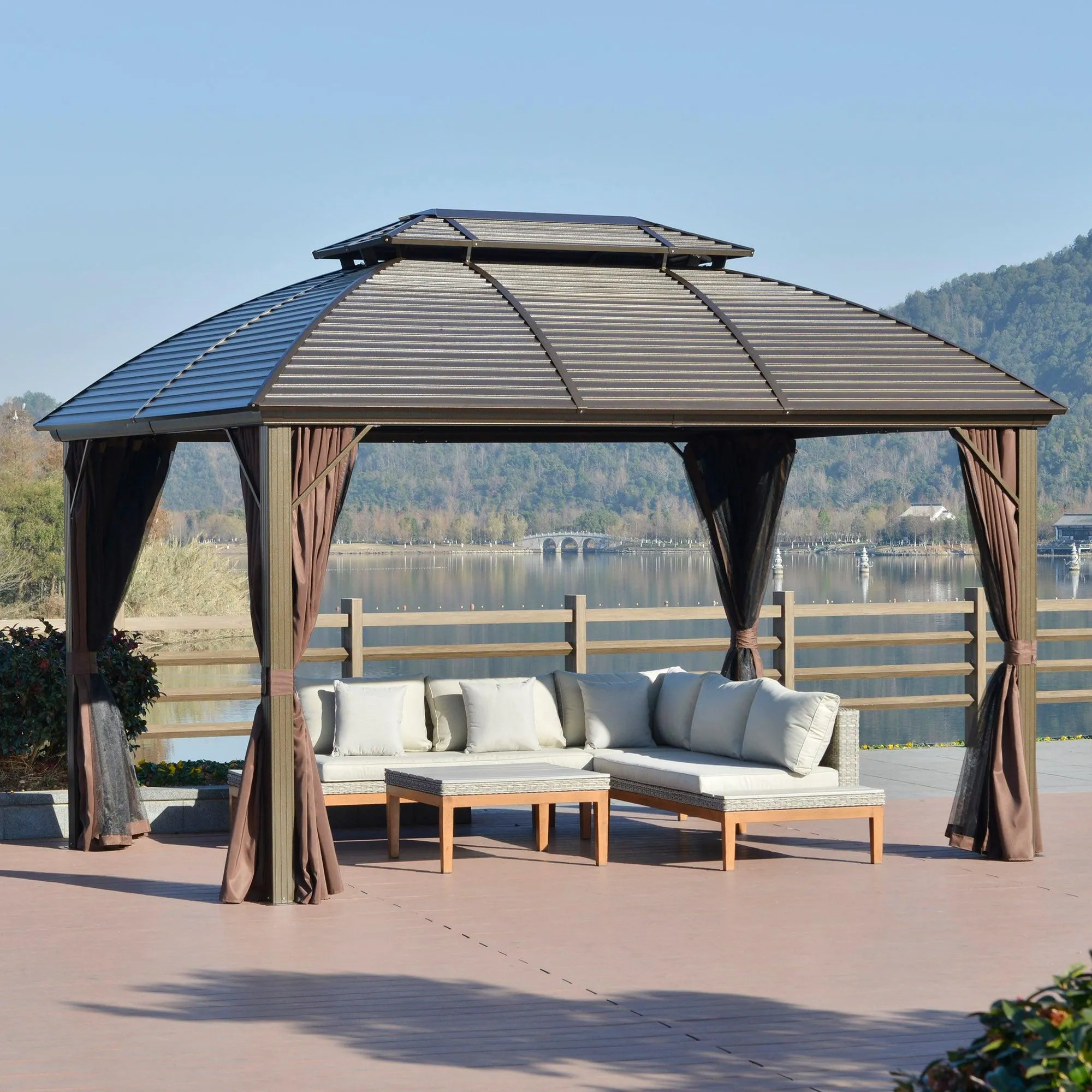 10' x 12' Hardtop Gazebo Canopy with Galvanized Steel Double Roof, Aluminum Frame