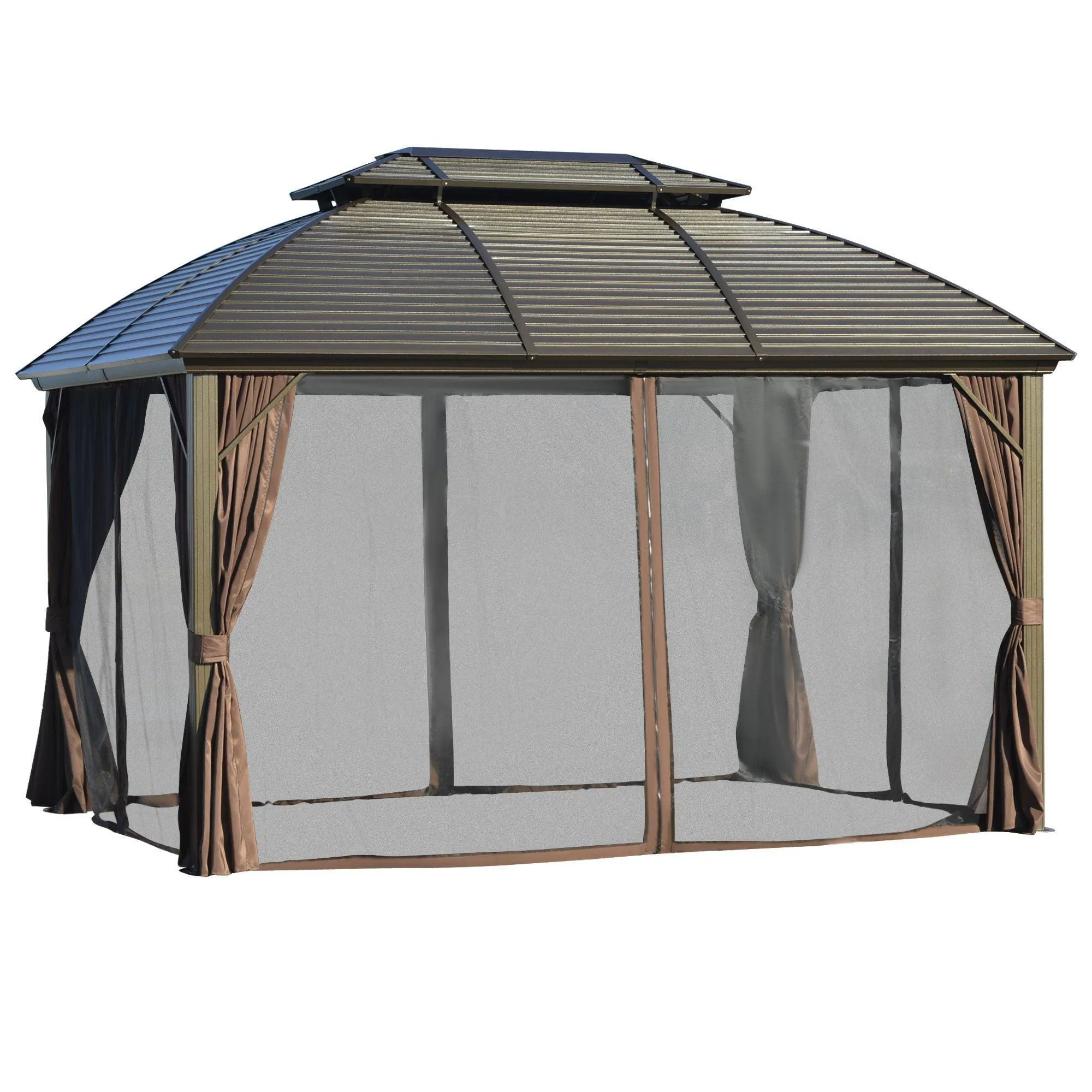 10' x 12' Hardtop Gazebo Canopy with Galvanized Steel Double Roof, Aluminum Frame