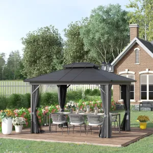 10' x 12' Steel Hardtop Gazebo with Mosquito Netting - Black