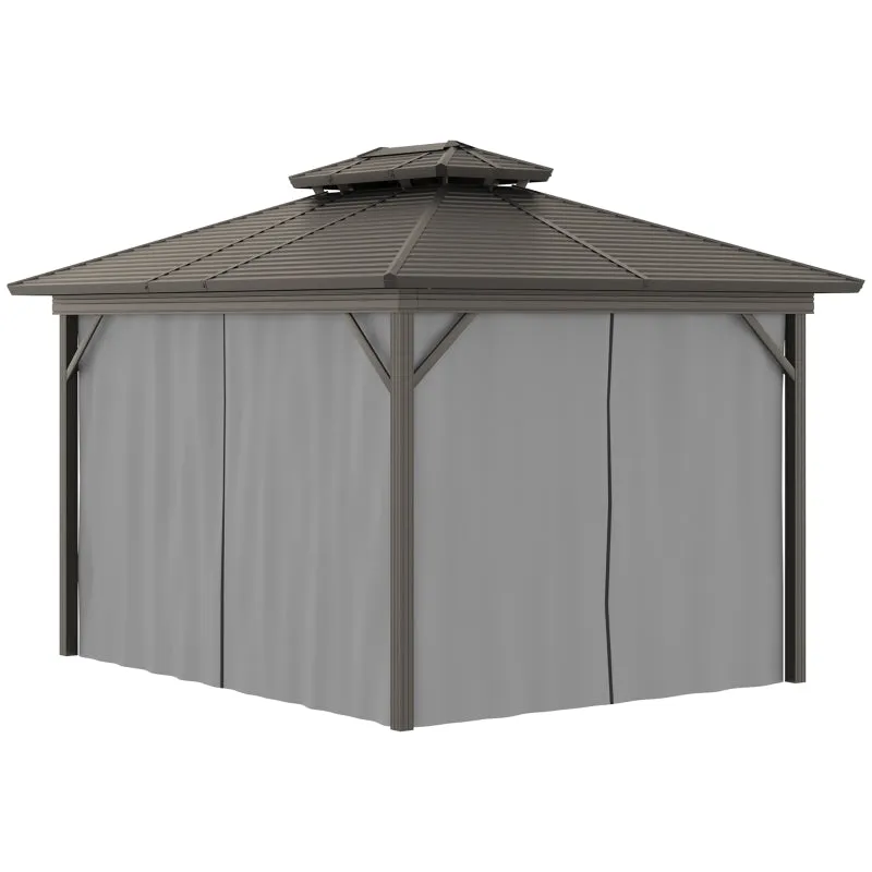 10' x 12' Steel Hardtop Gazebo with Mosquito Netting - Black