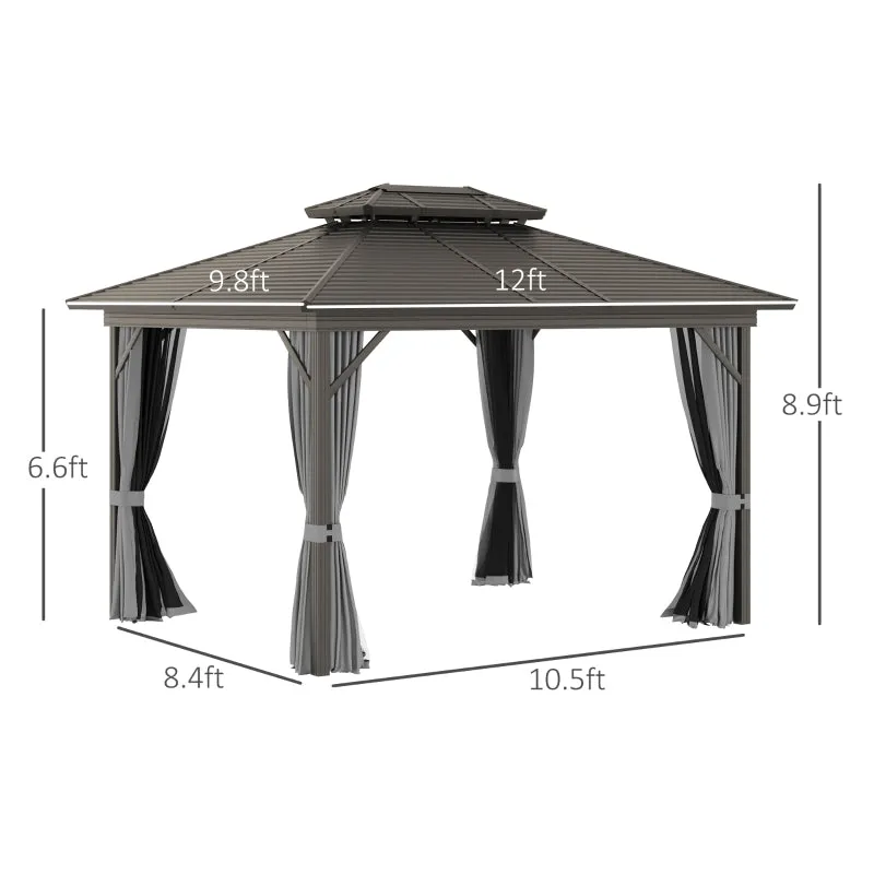 10' x 12' Steel Hardtop Gazebo with Mosquito Netting - Black