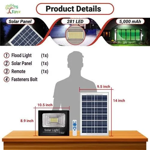 100 Watt Solar Flood Light for Outdoor (White Light)