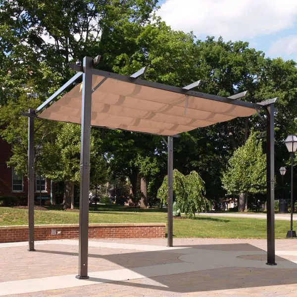 10x10 ft Aluminum Pergola Gazebo with Retractable Canopy - Brown & Coffee