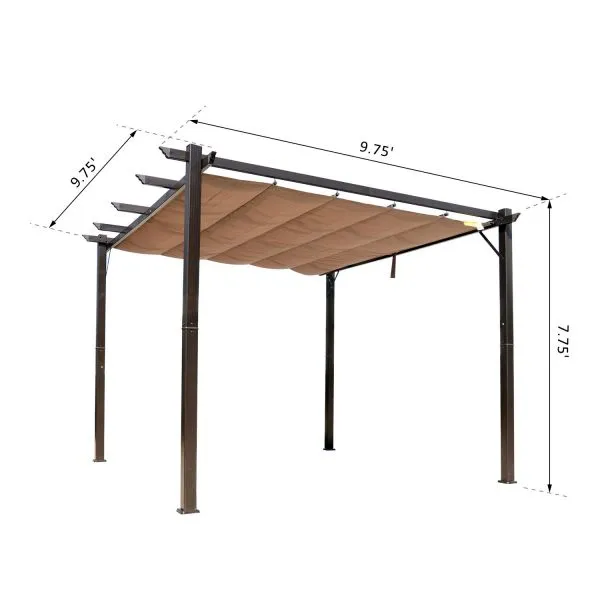 10x10 ft Aluminum Pergola Gazebo with Retractable Canopy - Brown & Coffee