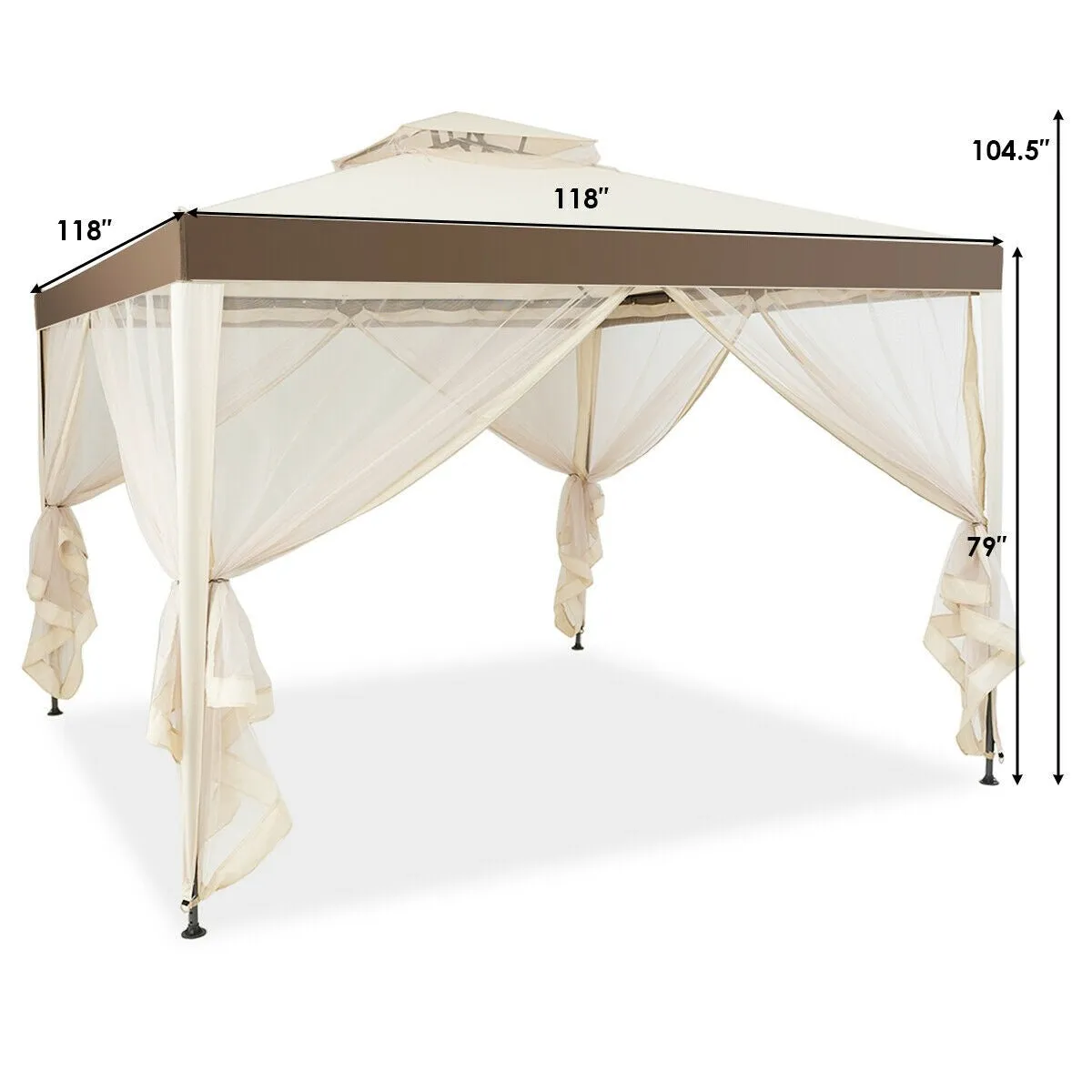 10x10 ft. Canopy Gazebo with Mosquito Netting - Beige