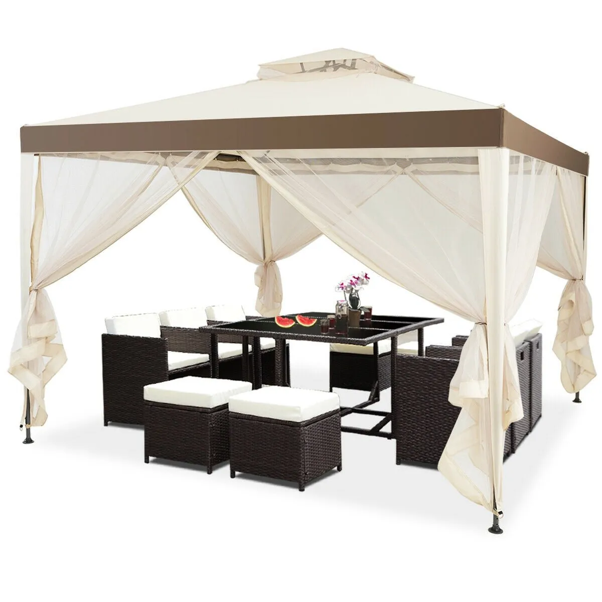 10x10 ft. Canopy Gazebo with Mosquito Netting - Beige