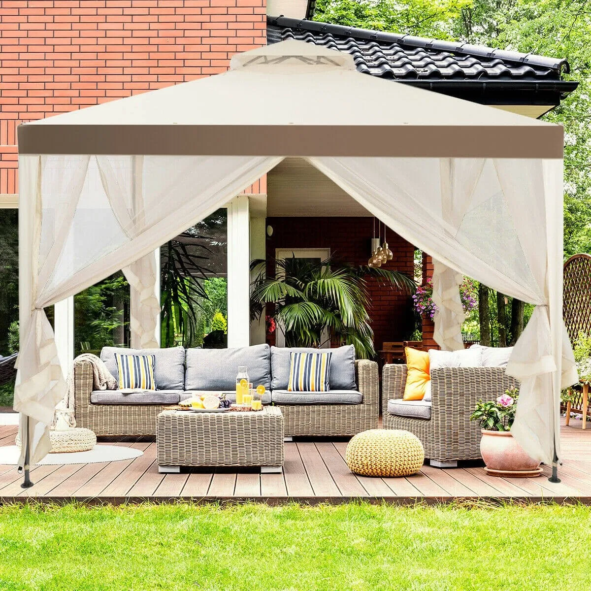 10x10 ft. Canopy Gazebo with Mosquito Netting - Beige