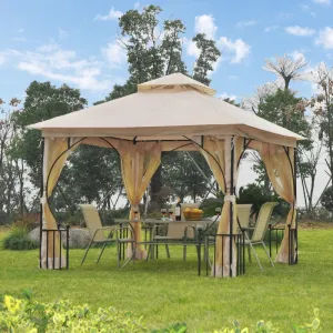 10x10 ft Double Tier Outdoor Garden Gazebo with Mosquito Netting - Beige