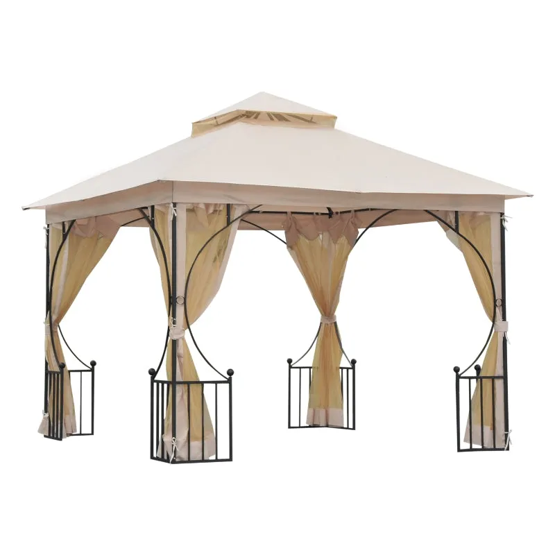 10x10 ft Double Tier Outdoor Garden Gazebo with Mosquito Netting - Beige