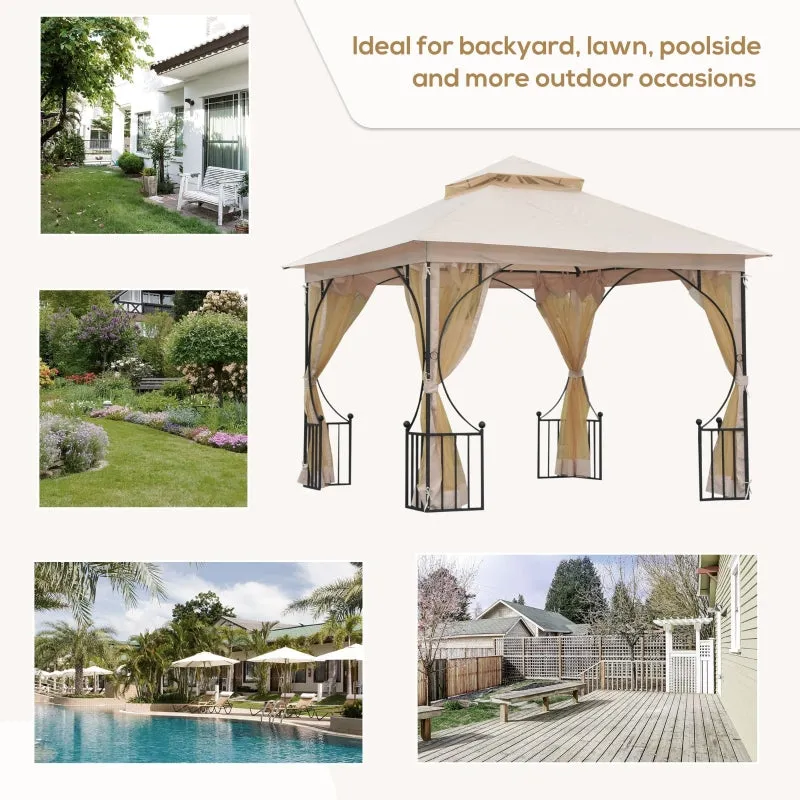 10x10 ft Double Tier Outdoor Garden Gazebo with Mosquito Netting - Beige