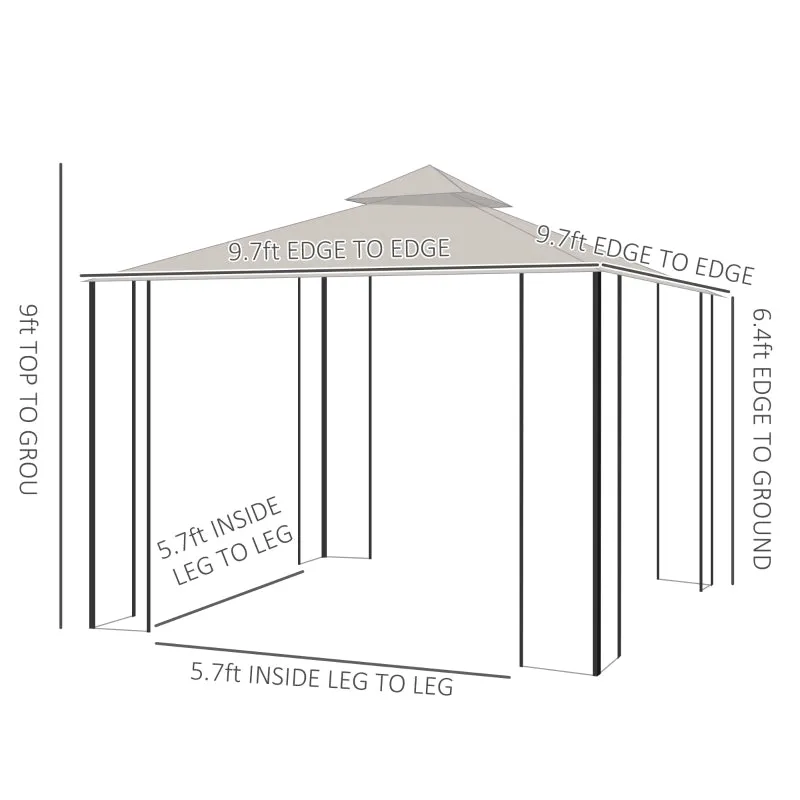 10x10 ft Double Tier Outdoor Garden Gazebo with Mosquito Netting - Beige