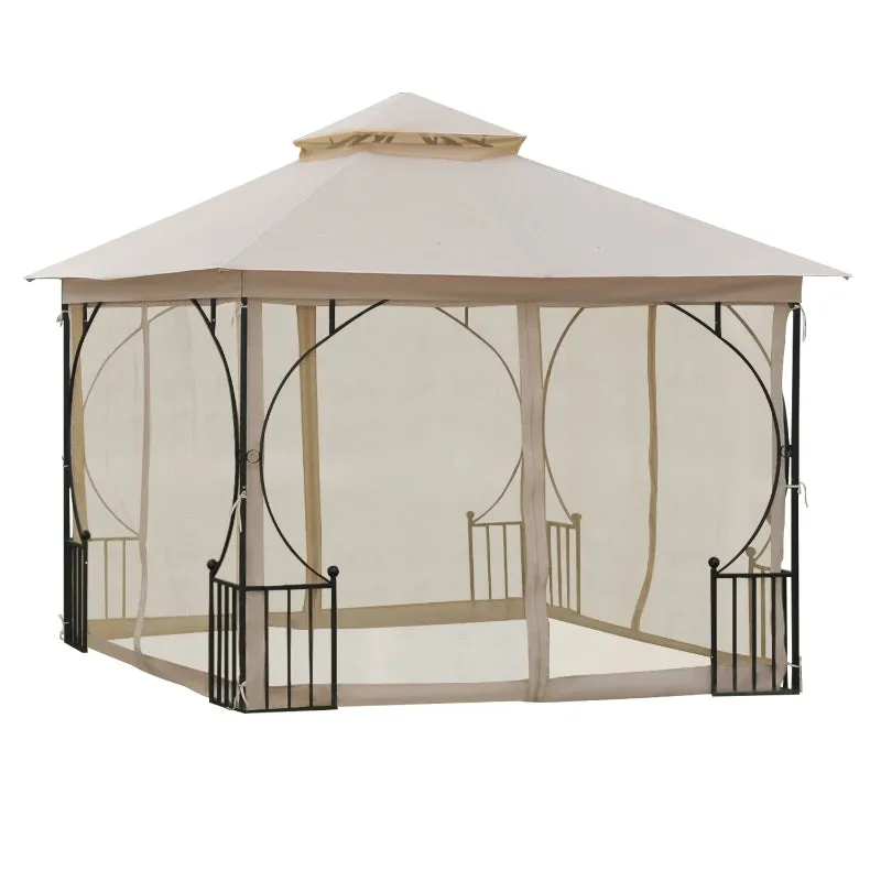 10x10 ft Double Tier Outdoor Garden Gazebo with Mosquito Netting - Beige