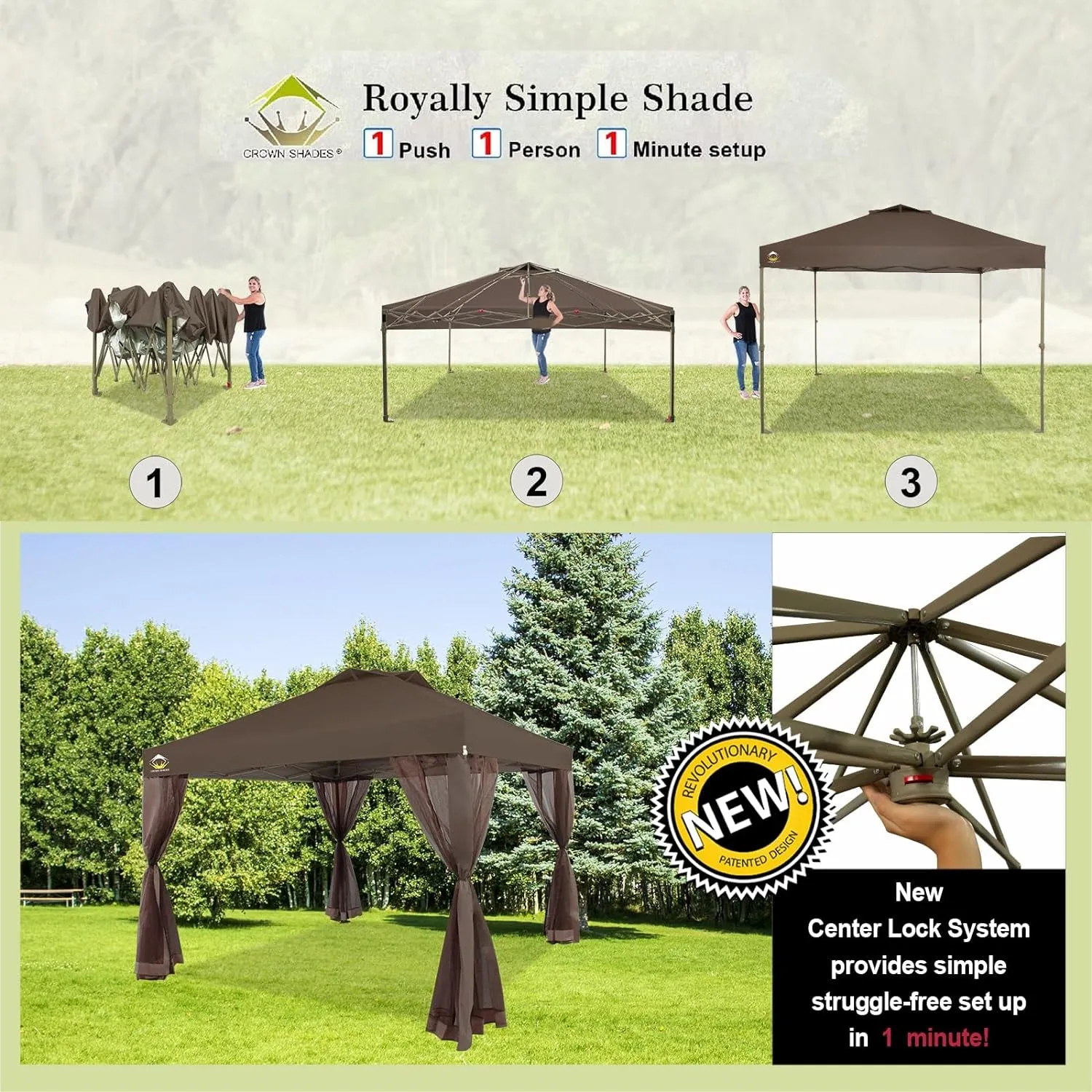 10X10 Pop up Canopy Tent, Pop up Gazebo with Netting, 4 Ropes, 8 Stakes, 4 Weight Bags, Wheeled Storage Bag, 10X10 Outdoor Canopy for Patio, Coffee