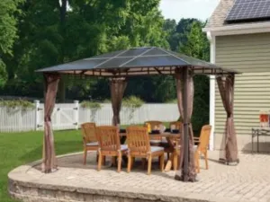 10x12 ft. Aluminum Top Heavy Duty Patio Gazebo with Curtains Mesh Mosquito Net - Dark Coffee