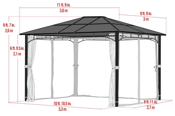 10x12 ft. Aluminum Top Heavy Duty Patio Gazebo with Curtains Mesh Mosquito Net - Dark Coffee