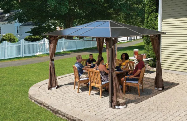 10x12 ft. Aluminum Top Heavy Duty Patio Gazebo with Curtains Mesh Mosquito Net - Dark Coffee