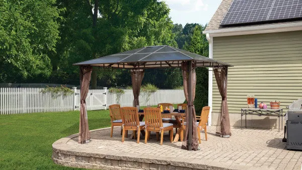 10x12 ft. Aluminum Top Heavy Duty Patio Gazebo with Curtains Mesh Mosquito Net - Dark Coffee