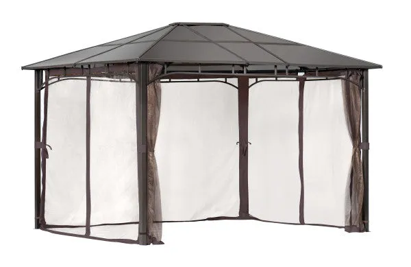 10x12 ft. Aluminum Top Heavy Duty Patio Gazebo with Curtains Mesh Mosquito Net - Dark Coffee