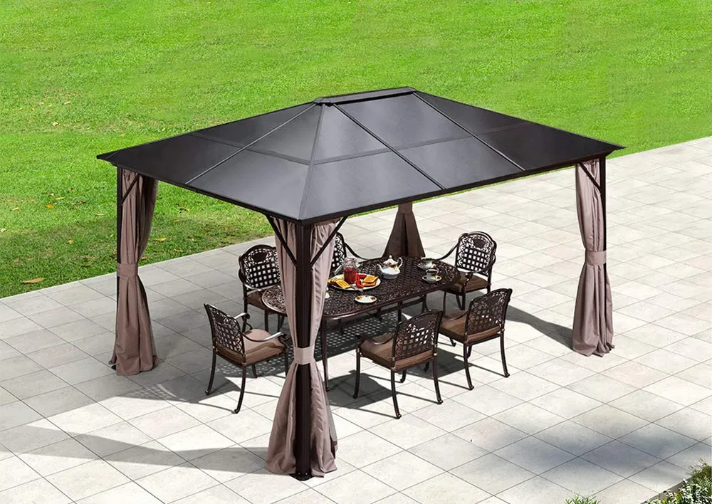 10'x12' Patio Hardtop Gazebo Aluminum Frame Gazebos with Netting & Curtain