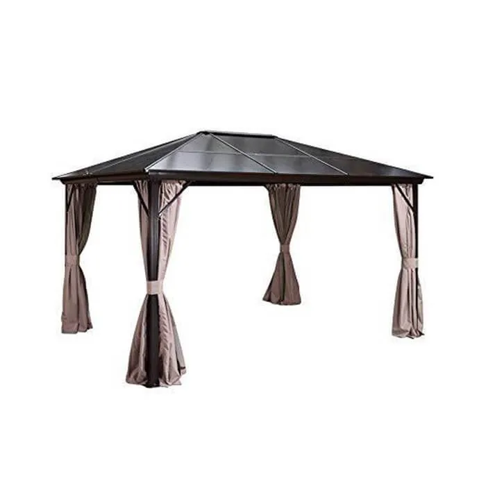 10'x12' Patio Hardtop Gazebo Aluminum Frame Gazebos with Netting & Curtain