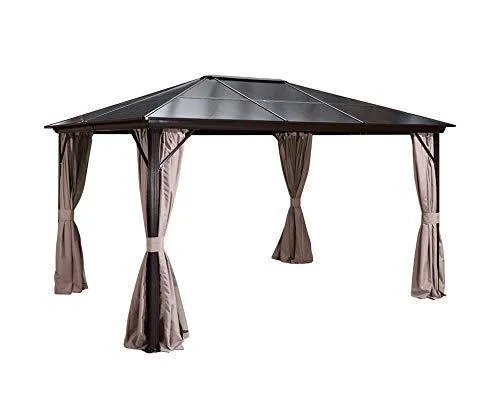 10'x12' Patio Hardtop Gazebo Aluminum Frame Gazebos with Netting & Curtain