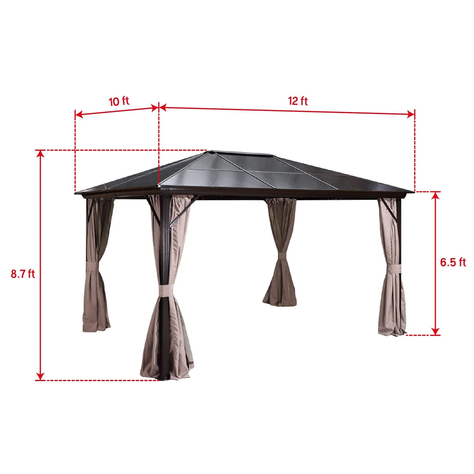 10'x12' Patio Hardtop Gazebo Aluminum Frame Gazebos with Netting & Curtain