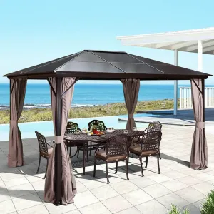 10'x12' Patio Hardtop Gazebo Aluminum Frame Gazebos with Netting & Curtain