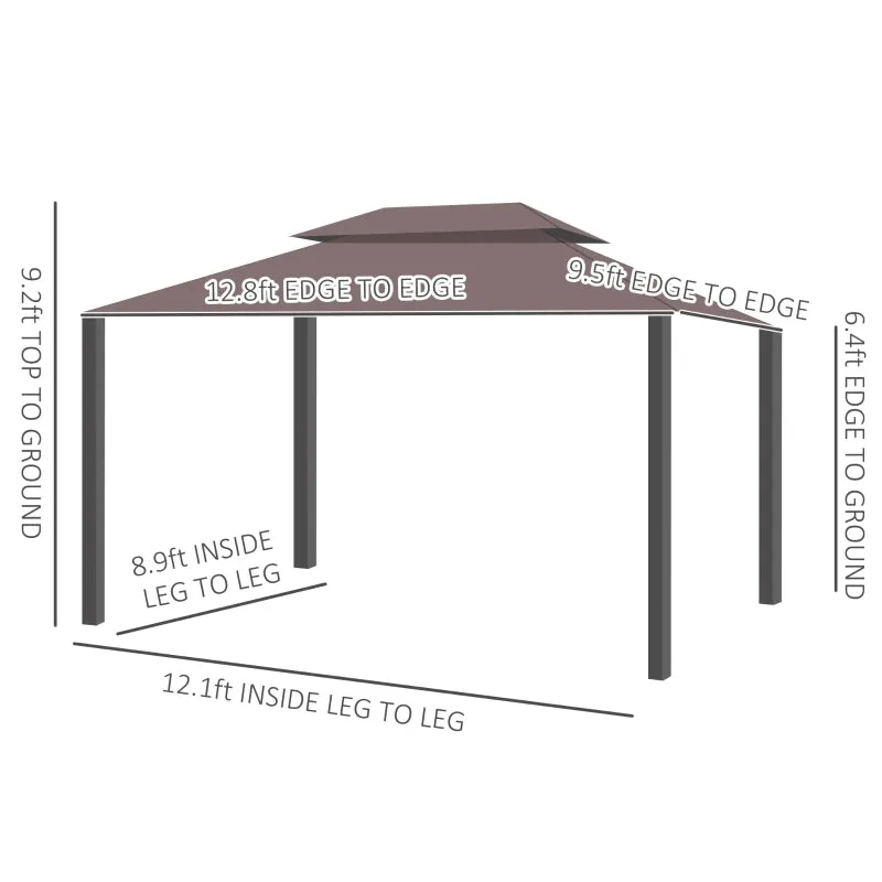 10x13 ft Double Top Canopy Gazebo with Mesh Netting - Coffee