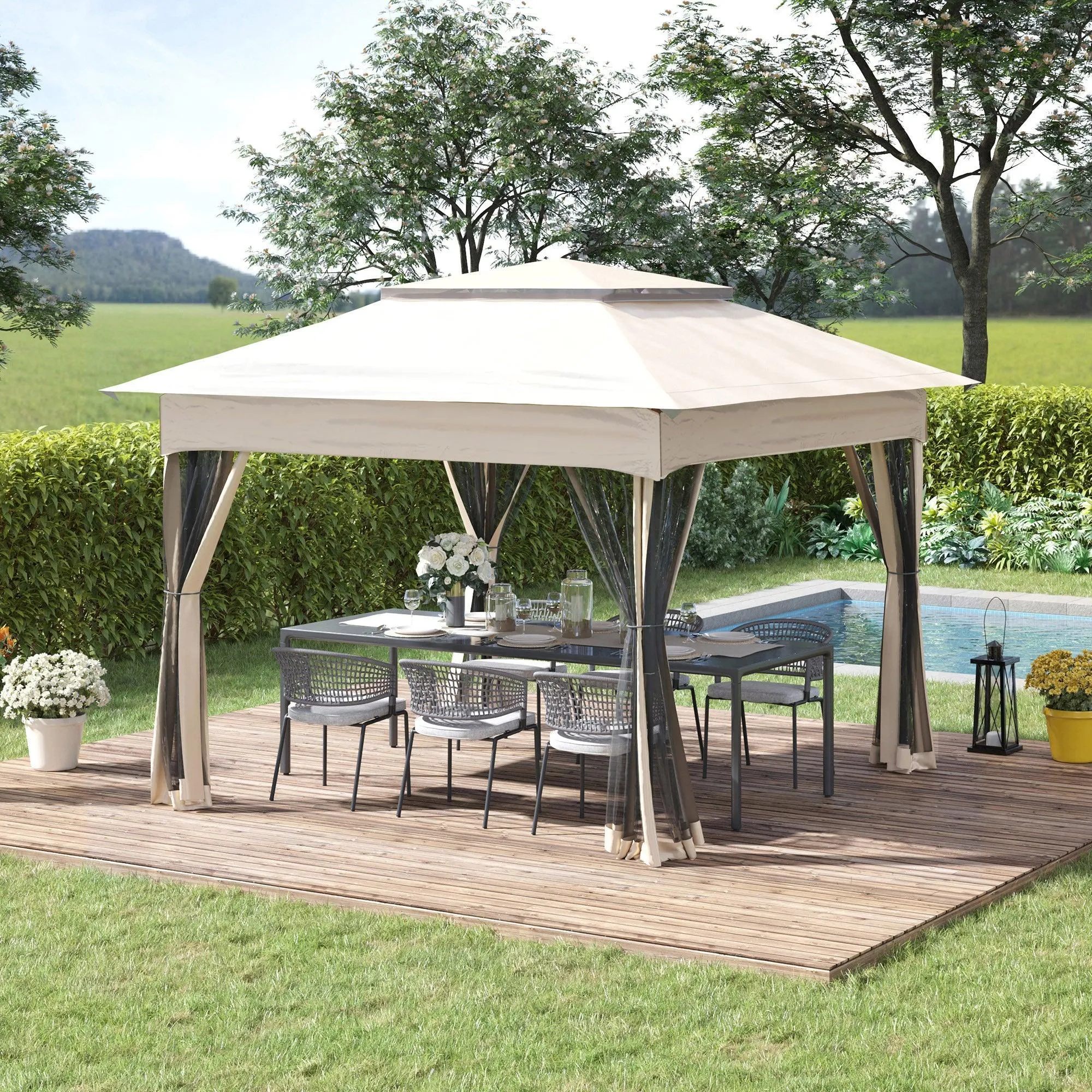 11' x 11' Pop Up Canopy, Outdoor Patio Gazebo Shelter, Instant Event Tent Carry Bag for Backyard, Beige