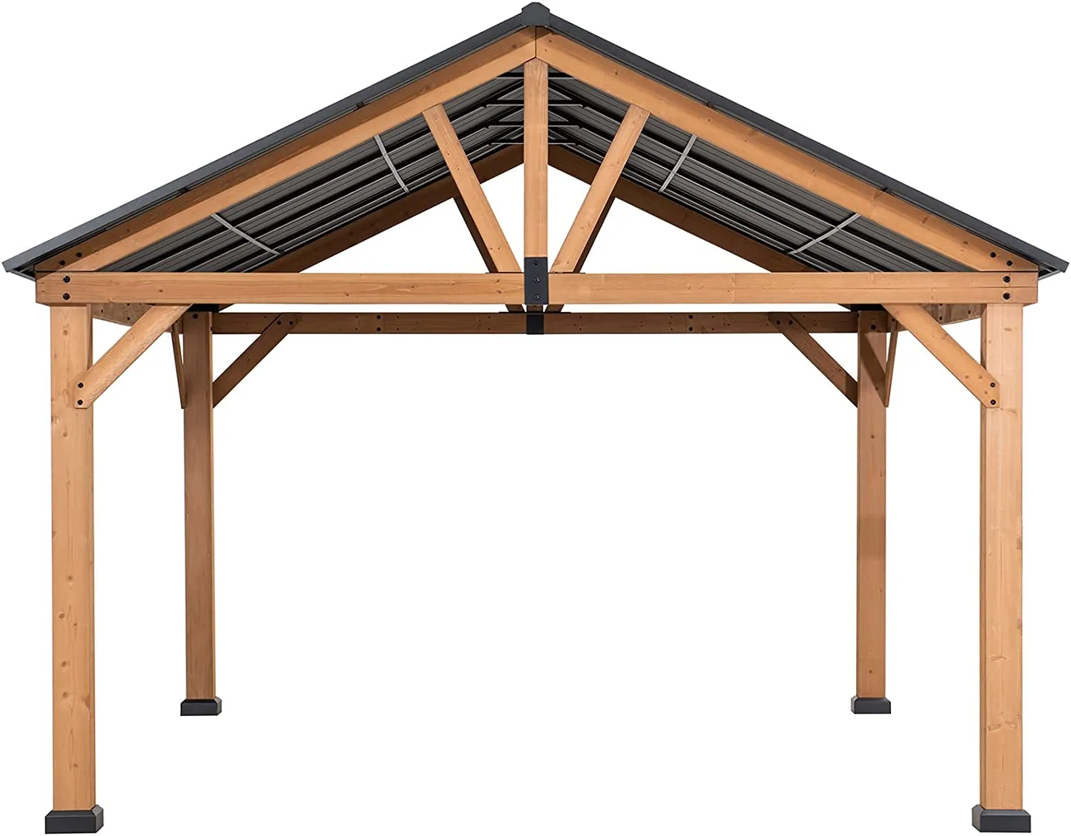 11 x 13 ft. Outdoor Patio Premium Cedar Frame Wood Gazebo with Matte Black Steel Gable Hardtop Roof