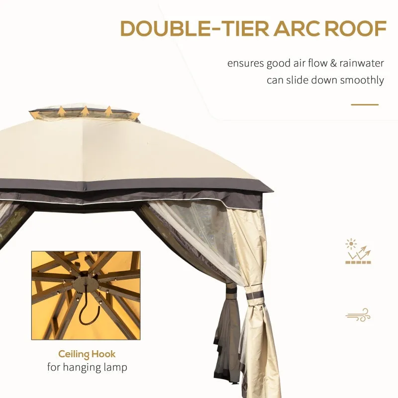 12' x 10' 2-Tier Outdoor Gazebo with Zippered Mesh Sidewalls - Beige