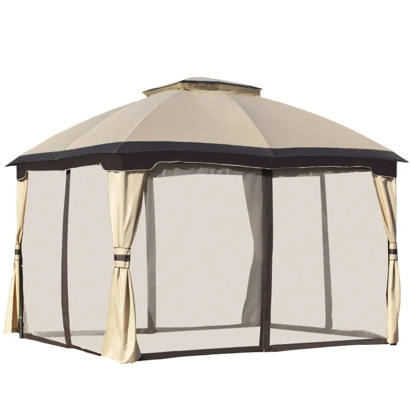 12' x 10' 2-Tier Outdoor Gazebo with Zippered Mesh Sidewalls - Beige