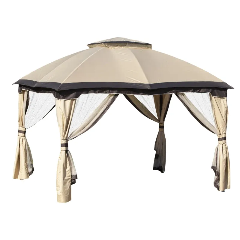 12' x 10' 2-Tier Outdoor Gazebo with Zippered Mesh Sidewalls - Beige