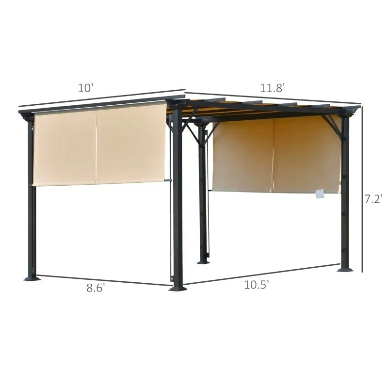 12' x 10' Outdoor Patio Pergola with Retractable Canopy - Beige