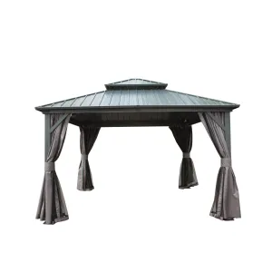 12' X 12' Hardtop Gazebo, Aluminum Metal Gazebo with Galvanized Steel Double Roof Canopy