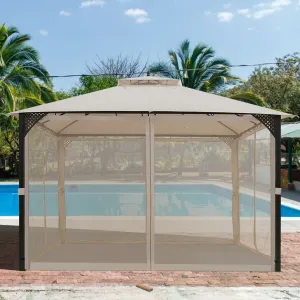 12x10 ft. Outdoor Double Top Patio Gazebo - Beige