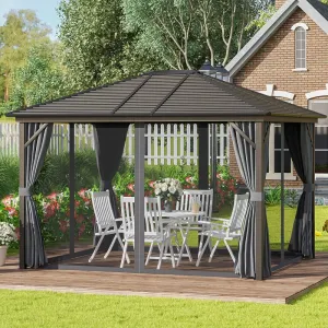 12x10ft Steel Hardtop Gazebo for Garden - Gray