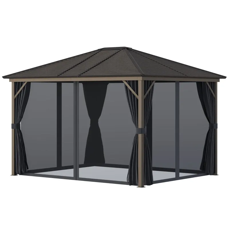 12x10ft Steel Hardtop Gazebo for Garden - Gray