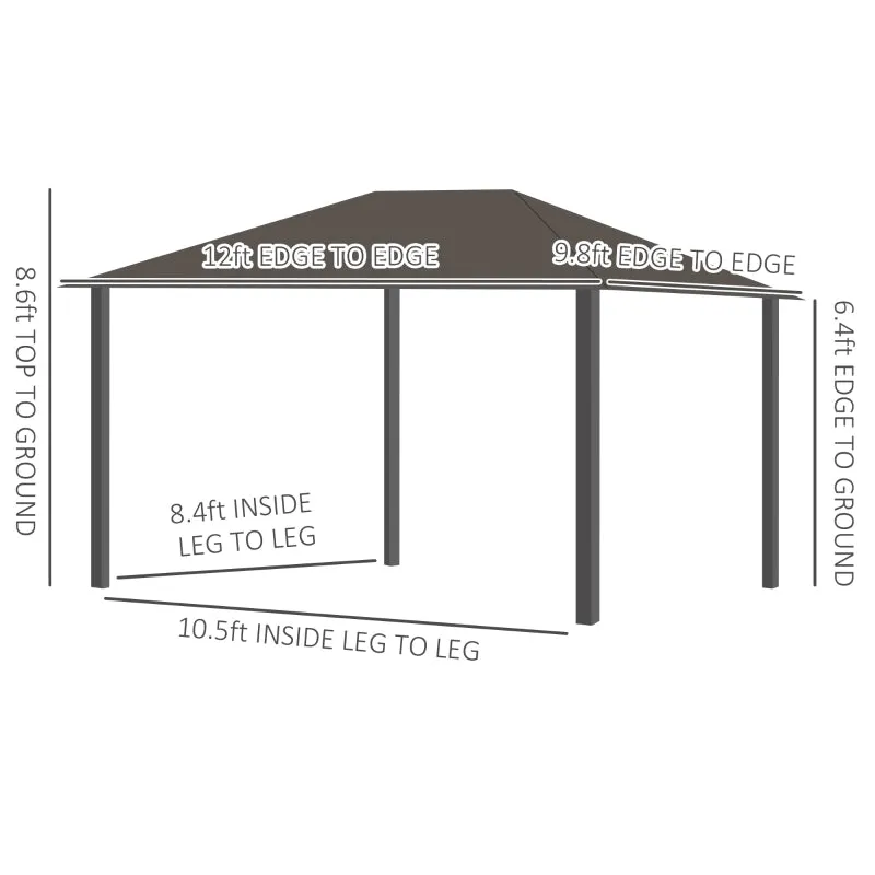 12x10ft Steel Hardtop Gazebo for Garden - Gray