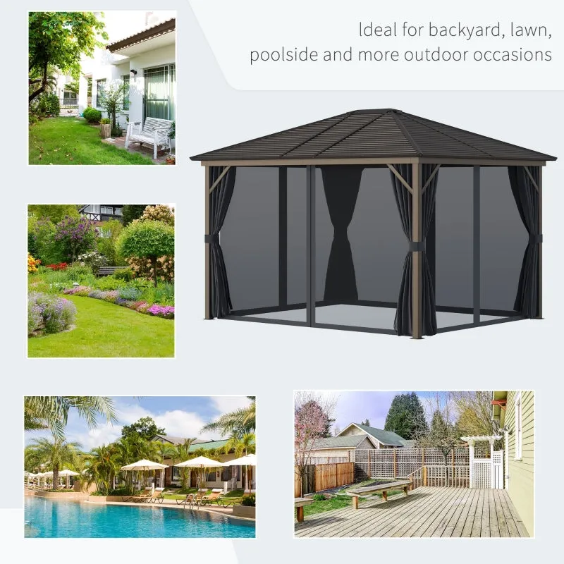 12x10ft Steel Hardtop Gazebo for Garden - Gray