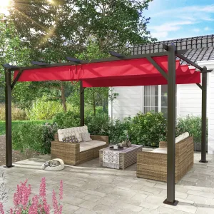 13' X 10' Retractable Pergola, Patio Gazebo Grape Trellis with Removable Sun Shade Canopy（Wine Red）