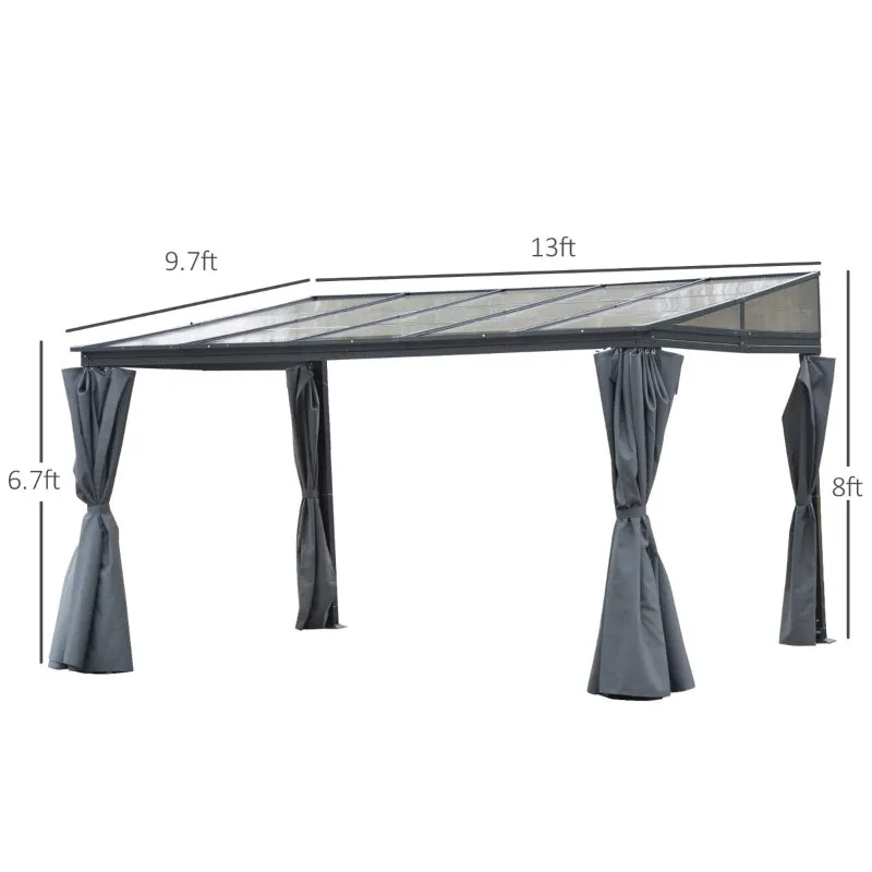 13' x 9.5' Outdoor Hardtop Pergola PC Roof Gazebo - Gray