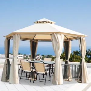 13x10 ft Gazebo Canopy with Mosquito Netting - Beige